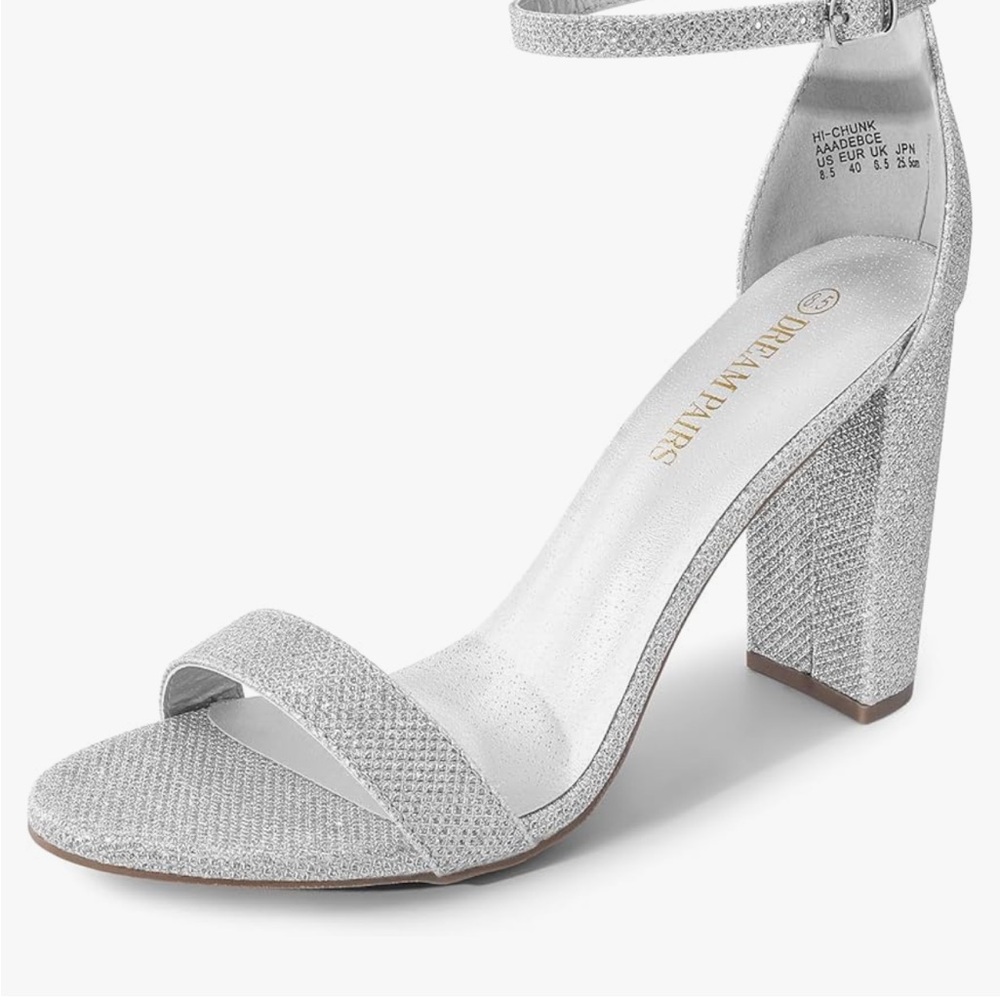 Dreampairs Silver glitter Block Heel Sandals EUC